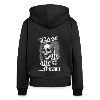 Böse Alte Frau Totenkopf - Frauen Premium Bio Zip Hoodie - Schwarz - Hinten - Julia (174cm)