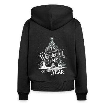 Heiligabend Weihnachten Schönste Zeit Des Jahres - Frauen Premium Bio Zip Hoodie - Schwarz - Hinten - Julia (174cm)