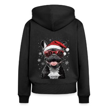 Noël du bouledogue français - Sweat à capuche zippé Premium bio Femme - noir - Dos - Julia (174cm)