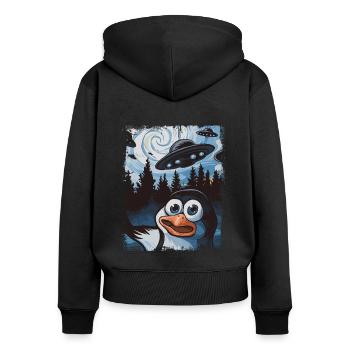 Cooler Lustiger Pinguin - Frauen Premium Bio Zip Hoodie - Schwarz - Hinten - Julia (174cm)