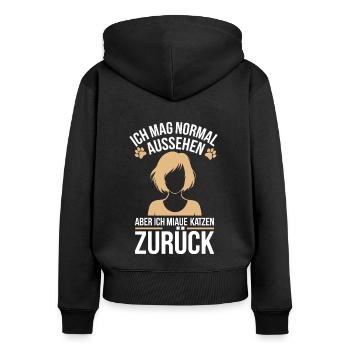 Katzenliebhaber Humor Silhouette - Frauen Premium Bio Zip Hoodie - Schwarz - Hinten - Julia (174cm)