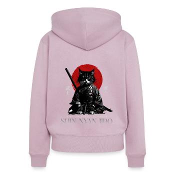 Samurai Cat – Japanese Warrior Graphic - Women's Premium Organic Zip Hoodie - dusky pink - Back - Julia (174cm)