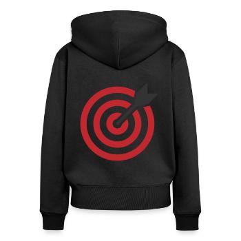 Symbole du logo Bullseye Target - Sweat à capuche zippé Premium bio Femme - noir - Dos - Julia (174cm)
