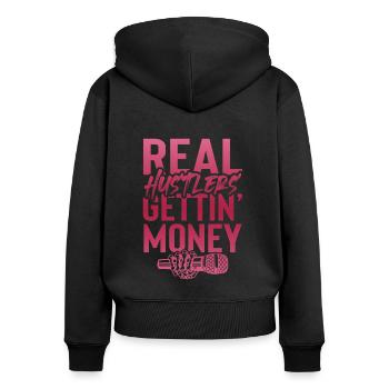 L’argent du gangster rap - Sweat à capuche zippé Premium bio Femme - noir - Dos - Julia (174cm)