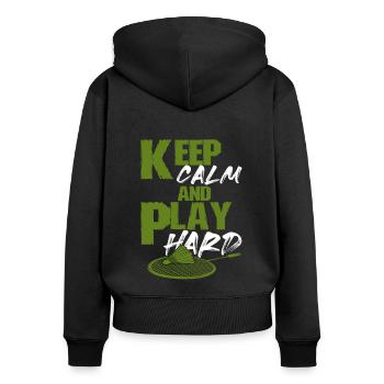 keep calm spiel badminton - Frauen Premium Bio Zip Hoodie - Schwarz - Hinten - Julia (174cm)