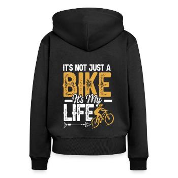 fahrrad spruch lebensstil - Frauen Premium Bio Zip Hoodie - Schwarz - Hinten - Julia (174cm)