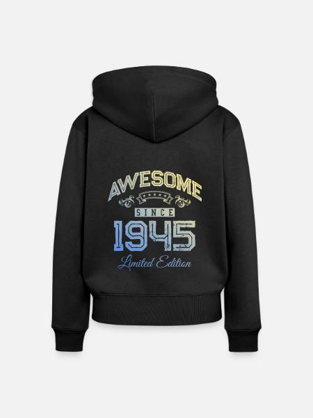 1945 awesome since - Frauen Premium Bio Zip Hoodie - Schwarz