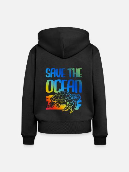 save the ocean schildkröte - Frauen Premium Bio Zip Hoodie - Schwarz
