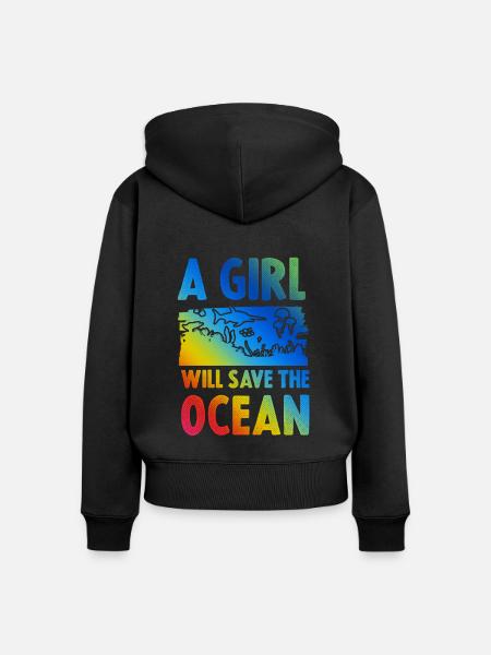 save the ocean mädchen - Frauen Premium Bio Zip Hoodie - Schwarz