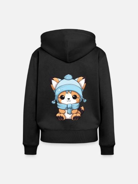 Fuchs Winter Comic - Frauen Premium Bio Zip Hoodie - Schwarz