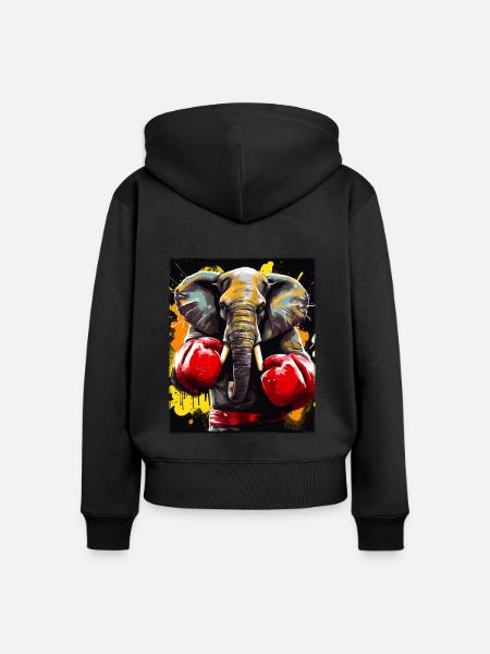 Elefant Boxer Kämpfer - Frauen Premium Bio Zip Hoodie - Schwarz