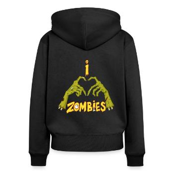 I love zombies - Sweat à capuche zippé Premium bio Femme - noir - Dos - Julia (174cm)