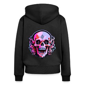 Verrückter Totenkopf - Frauen Premium Bio Zip Hoodie - Schwarz - Hinten - Julia (174cm)