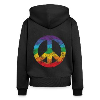 Regenbogen Peacezeichen - Frauen Premium Bio Zip Hoodie - Schwarz - Hinten - Julia (174cm)