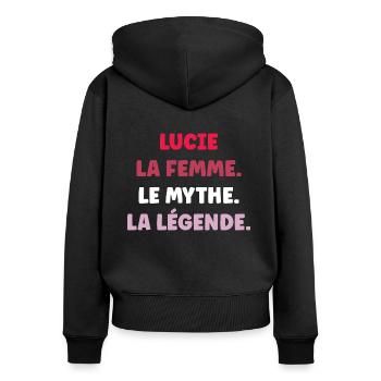 La femme le mythe la légende lucie - Sweat à capuche zippé Premium bio Femme - noir - Dos - Julia (174cm)