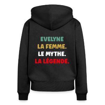 evelyne la femme le mythe la légende - Sweat à capuche zippé Premium bio Femme - noir - Dos - Julia (174cm)