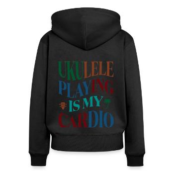 Jouer du ukulélé, c’est mon cardio - Sweat à capuche zippé Premium bio Femme - noir - Dos - Julia (174cm)