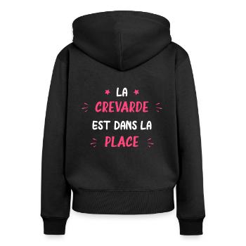 La crevarde est dans la place - Sweat à capuche zippé Premium bio Femme - noir - Dos - Julia (174cm)