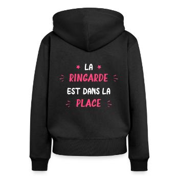 La ringarde est dans la place - Sweat à capuche zippé Premium bio Femme - noir - Dos - Julia (174cm)