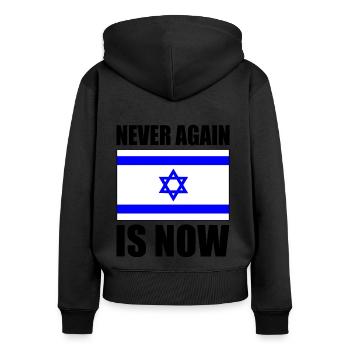 Never again is now - Women's Premium Organic Zip Hoodie - black - Back - Julia (174cm)