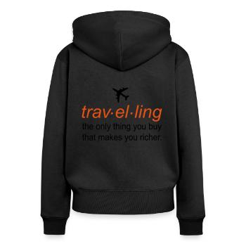reisen - Frauen Premium Bio Zip Hoodie - Schwarz - Hinten - Julia (174cm)