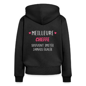 Souvent imitée jamais égalée meilleure Cheffe - Sweat à capuche zippé Premium bio Femme - noir - Dos - Julia (174cm)