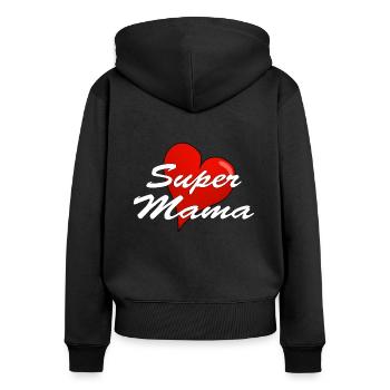 SUPER MAMA - Frauen Premium Bio Zip Hoodie - Schwarz - Hinten - Julia (174cm)