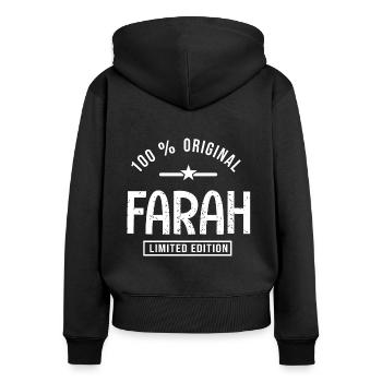 Farah personalisierten arabischen Vornamen Farah - Frauen Premium Bio Zip Hoodie - Schwarz - Hinten - Julia (174cm)