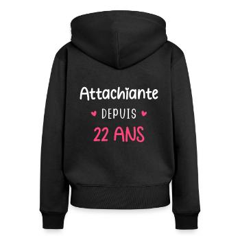 Attachiante depuis 22 ans - Sweat à capuche zippé Premium bio Femme - noir - Dos - Julia (174cm)