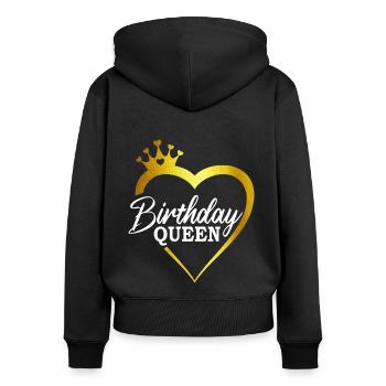 Birthday Queen - Cadeau d’anniversaire - Sweat à capuche zippé Premium bio Femme - noir - Dos - Julia (174cm)