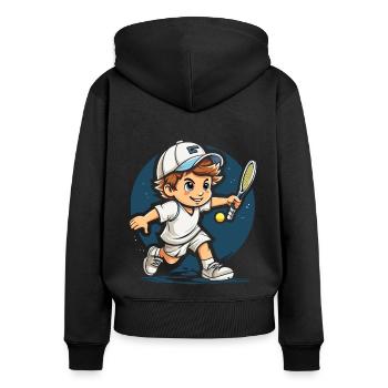 Tennis - Frauen Premium Bio Zip Hoodie - Schwarz - Hinten - Julia (174cm)