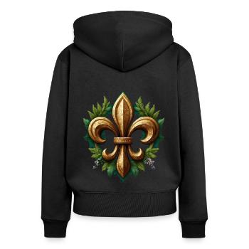 Conception de l’emblème fleur de lys des éclaireurs Pfadfinder - Sweat à capuche zippé Premium bio Femme - noir - Dos - Julia (174cm)