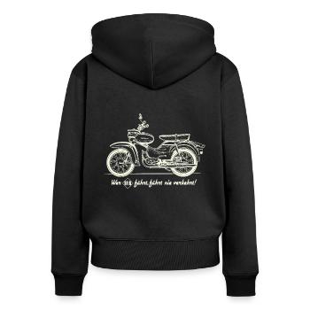 Simson Star - Wer IFA fährt, fährt nier verkehrt! - Frauen Premium Bio Zip Hoodie - Schwarz - Hinten - Julia (174cm)