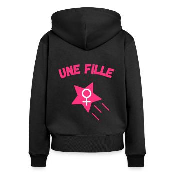 Une fille, Femme, Bébé fille, Cadeau sympa - Sweat à capuche zippé Premium bio Femme - noir - Dos - Julia (174cm)