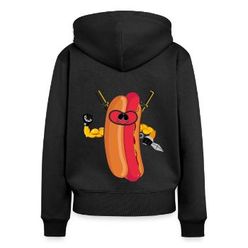 Ninja Fighter Hot Dog Amour Hot Dog - Sweat à capuche zippé Premium bio Femme - noir - Dos - Julia (174cm)