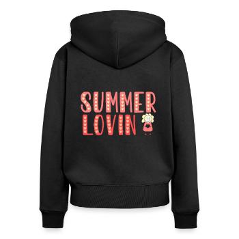 Summer lovin - Frauen Premium Bio Zip Hoodie - Schwarz - Hinten - Julia (174cm)