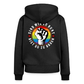 Antifaschistisches LGBTQ+ Anti Homophobie Protest - Frauen Premium Bio Zip Hoodie - Schwarz - Hinten - Julia (174cm)