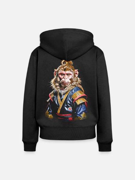 Samurai-Affe - Frauen Premium Bio Zip Hoodie - Schwarz