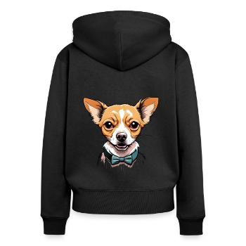 Chihuahua Hund süß lustig niedlich Schleife - Frauen Premium Bio Zip Hoodie - Schwarz - Hinten - Julia (174cm)