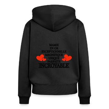 Mamie en or et incroyable. - Sweat à capuche zippé Premium bio Femme - noir - Dos - Julia (174cm)