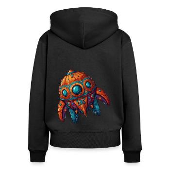 Vaisseau spatial coloré imaginatif fantaisiste - Sweat à capuche zippé Premium bio Femme - noir - Dos - Julia (174cm)