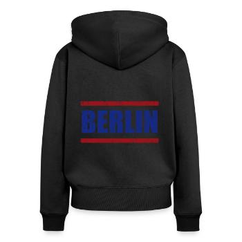Berlin - Sweat à capuche zippé Premium bio Femme - noir - Dos - Julia (174cm)