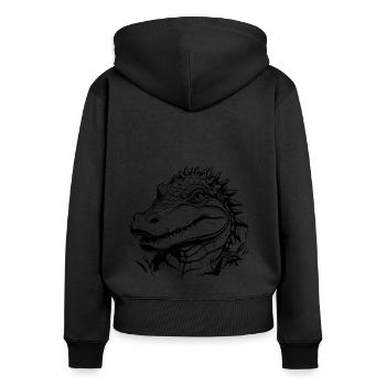 Alligator Crocodile Dessin au trait Portrait - Sweat à capuche zippé Premium bio Femme - noir - Dos - Julia (174cm)