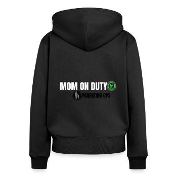 Mom on duty. Humour maman. - Sweat à capuche zippé Premium bio Femme - noir - Dos - Julia (174cm)