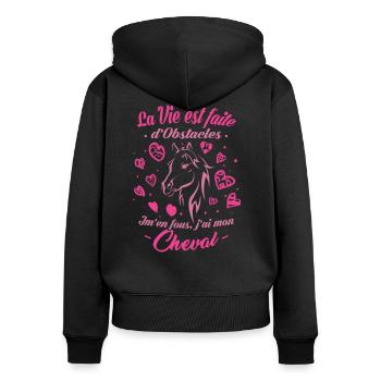 T-shirt équitation - J'ai mon Cheval - Sweat à capuche zippé Premium bio Femme - noir - Dos - Julia (174cm)