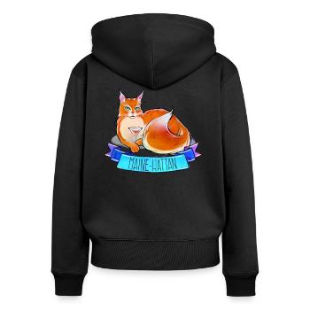 Manhatten + Katze = Mainehatten - Frauen Premium Bio Zip Hoodie - Schwarz - Hinten - Julia (174cm)