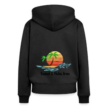 Sunset & Palm Trees - Frauen Premium Bio Zip Hoodie - Schwarz - Hinten - Julia (174cm)