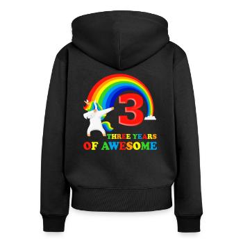 3rd birthday gift 3 years dabbing unicorn - Women's Premium Organic Zip Hoodie - black - Back - Julia (174cm)