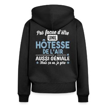 Hôtesse de l'air. Cadeau avion, vol, vacances - Sweat à capuche zippé Premium bio Femme - noir - Dos - Julia (174cm)