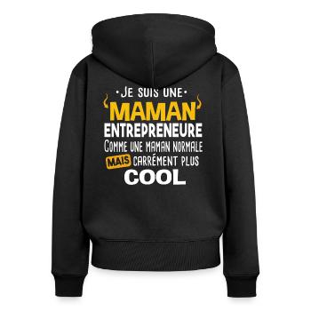 Entrepreneure mère. Cadeau humour freelance CEO - Sweat à capuche zippé Premium bio Femme - noir - Dos - Julia (174cm)